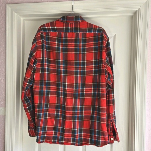Polo Ralph Lauren Plaid Flannel Shirt Chest Pockets Size L Button‎ Down Red Blue - Picture 3 of 9